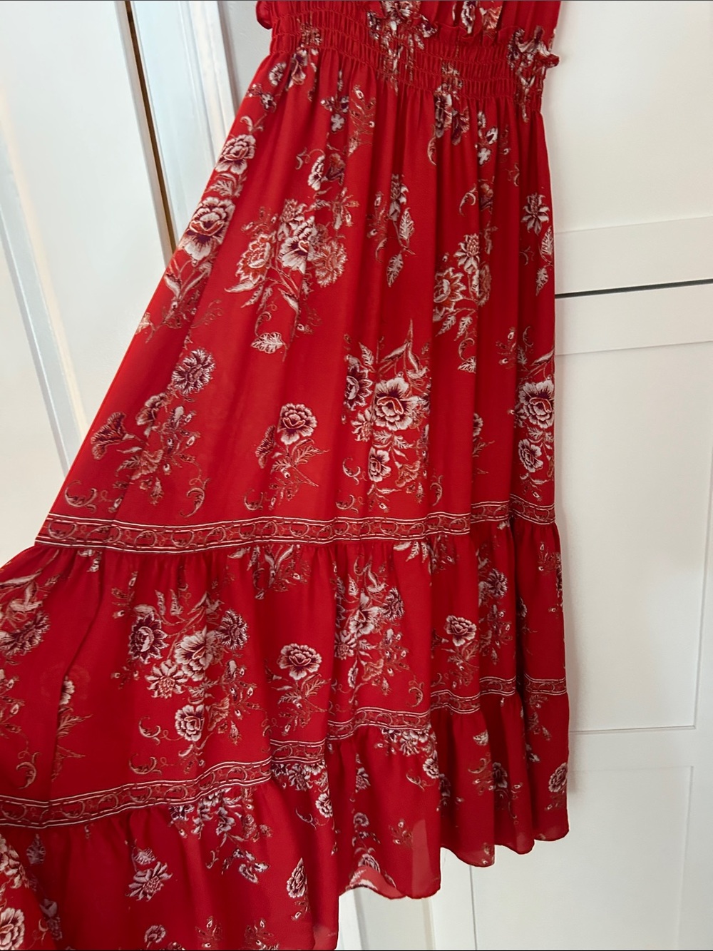 Max Studio Rust Floral Button-Front Tiered Maxi Dress - Picture 6 of 9